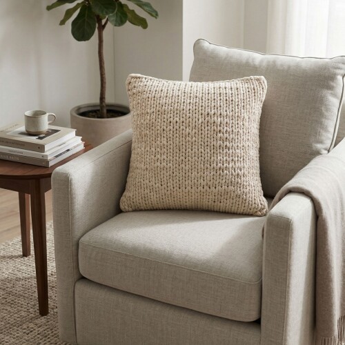 Almohadón Deco Tejido Doble Punto - Pilar Crudo