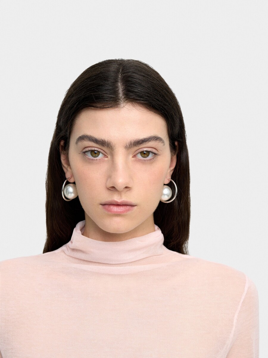 Aros Abiertos Con Perlas plateado