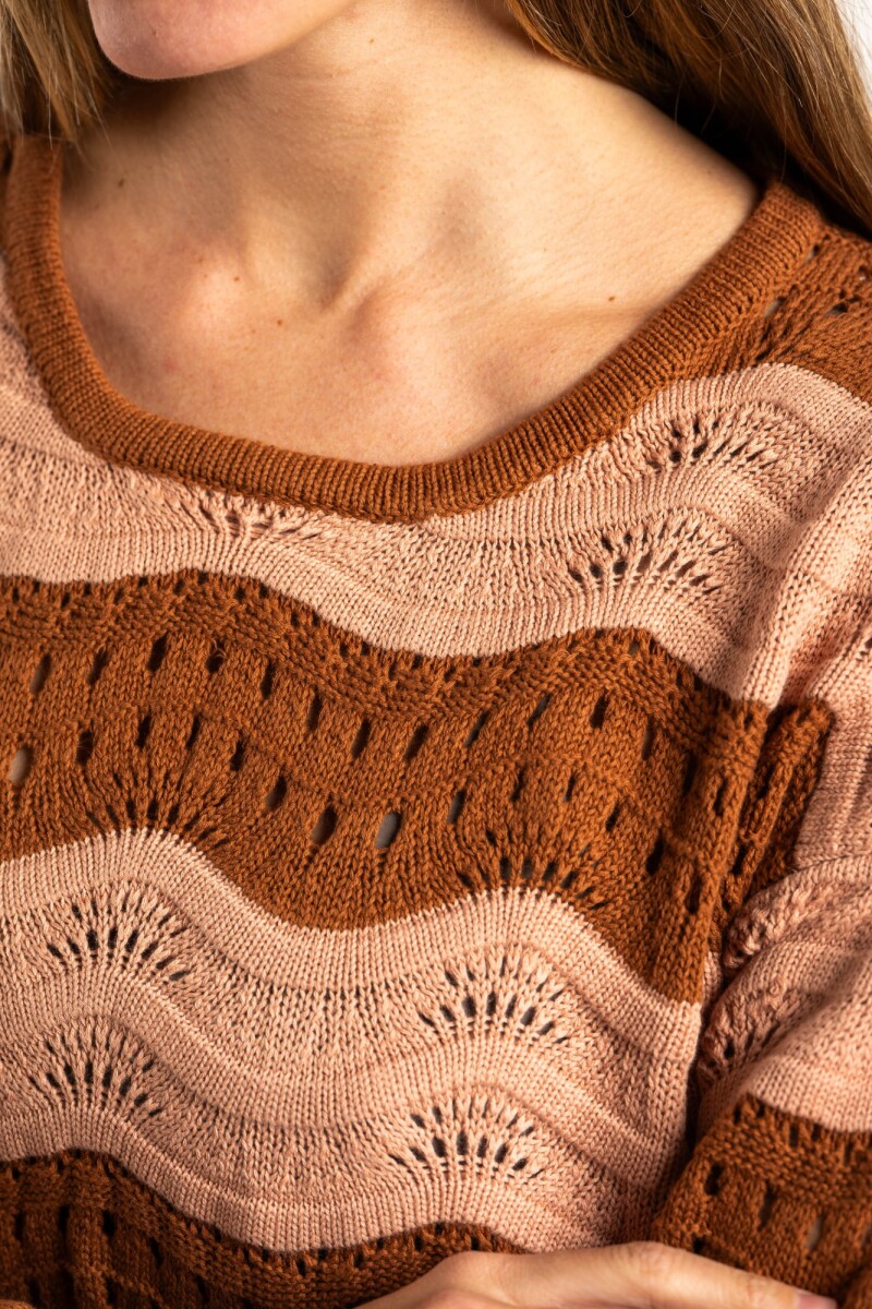 Sweater Textura Rayado Rosa/mocha