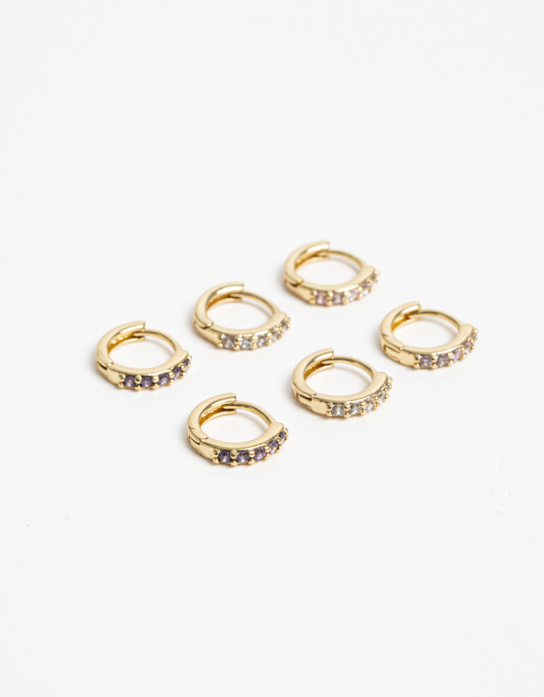 Aros Argollas Set Color Argolla Set Metal Delicado - Dorado