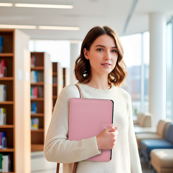 Estuche Funda Protector Soporte Tablet 10.1 10 9 Simil Cuero Color Rosado Chicle