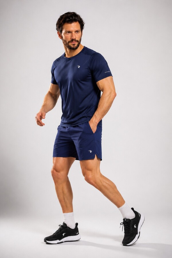 Remera deportiva con Serigrafía. Azul Marino
