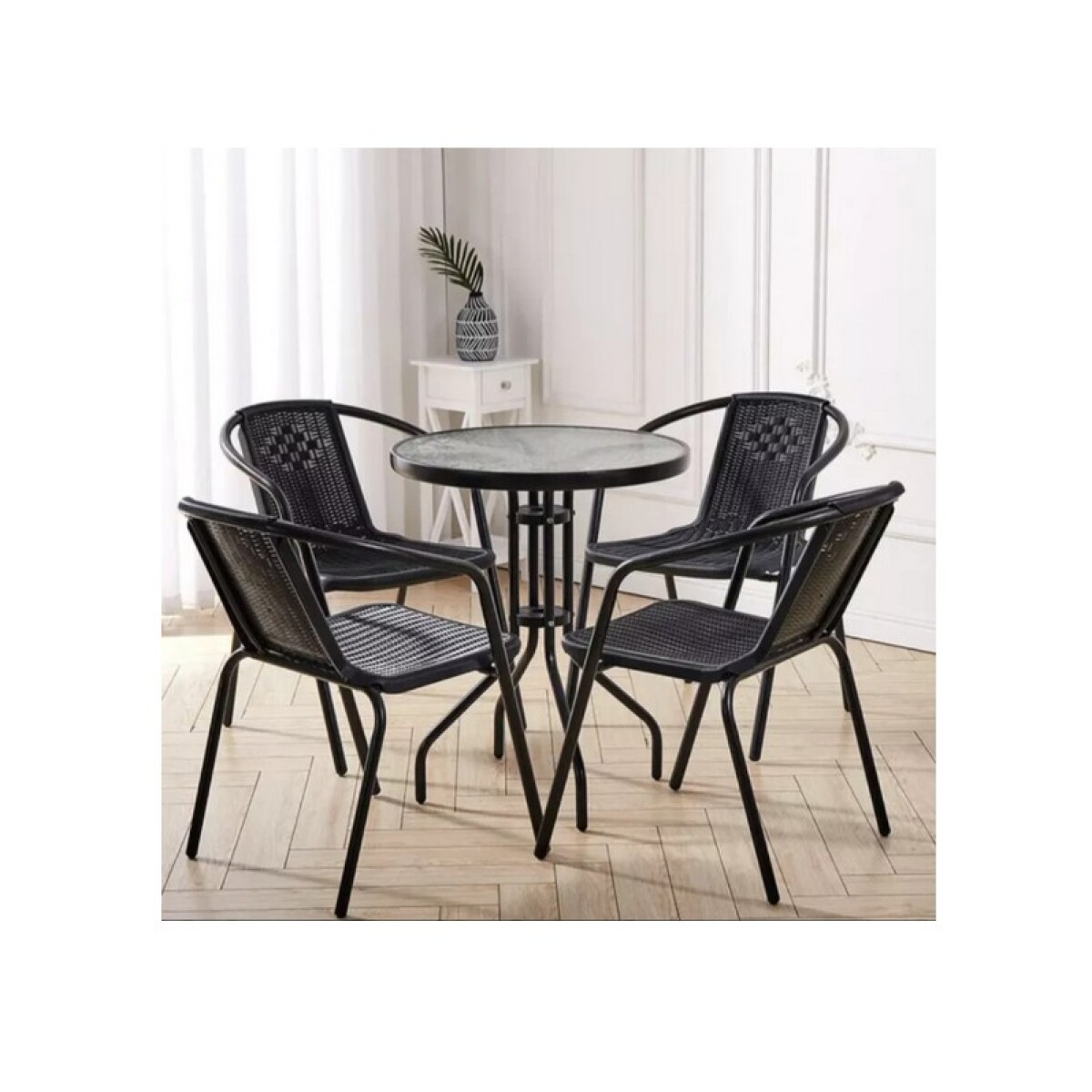 SET DE JARDIN MESA + 4 SILLAS RATTAN SINTETICO OCRE 