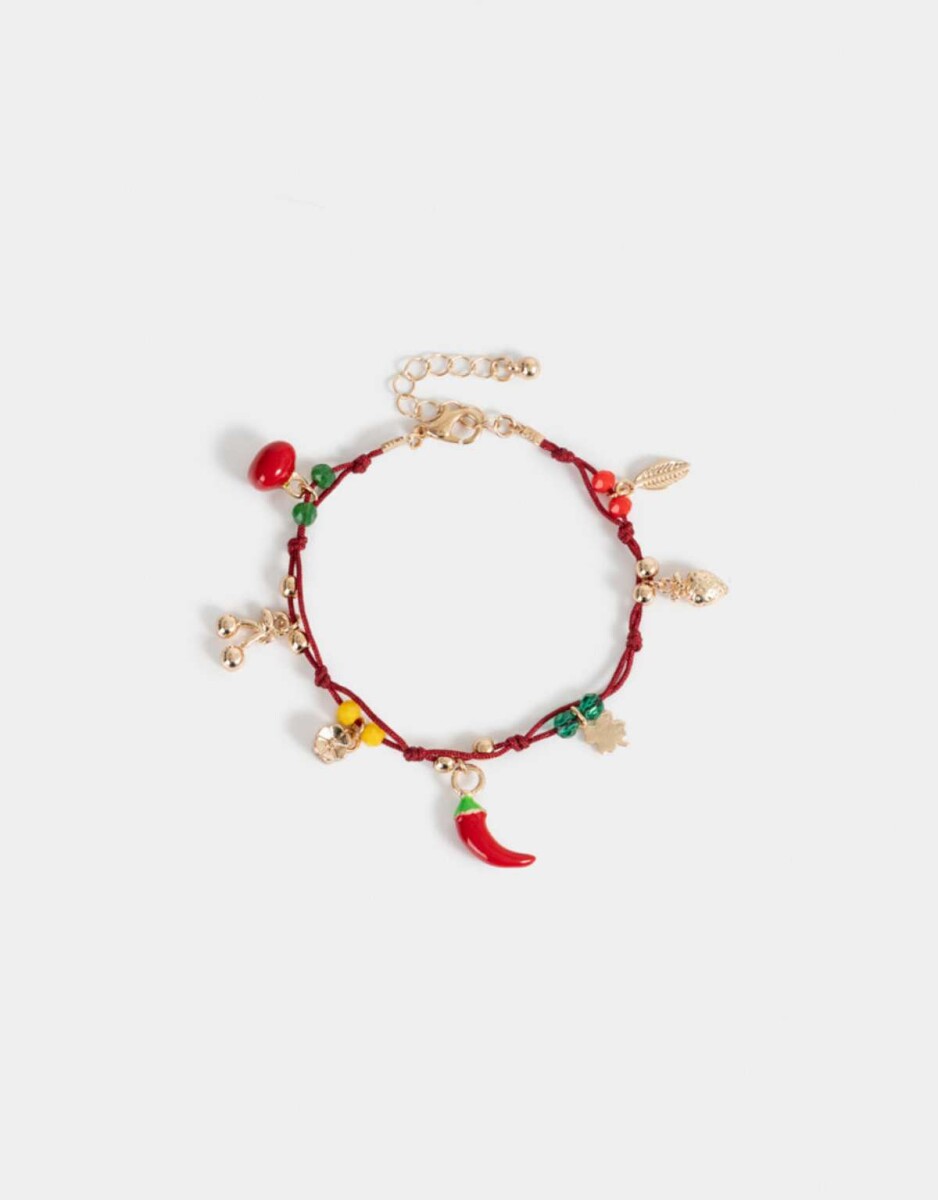 Pulsera Flexible Multidijes Frutas - Dorado 