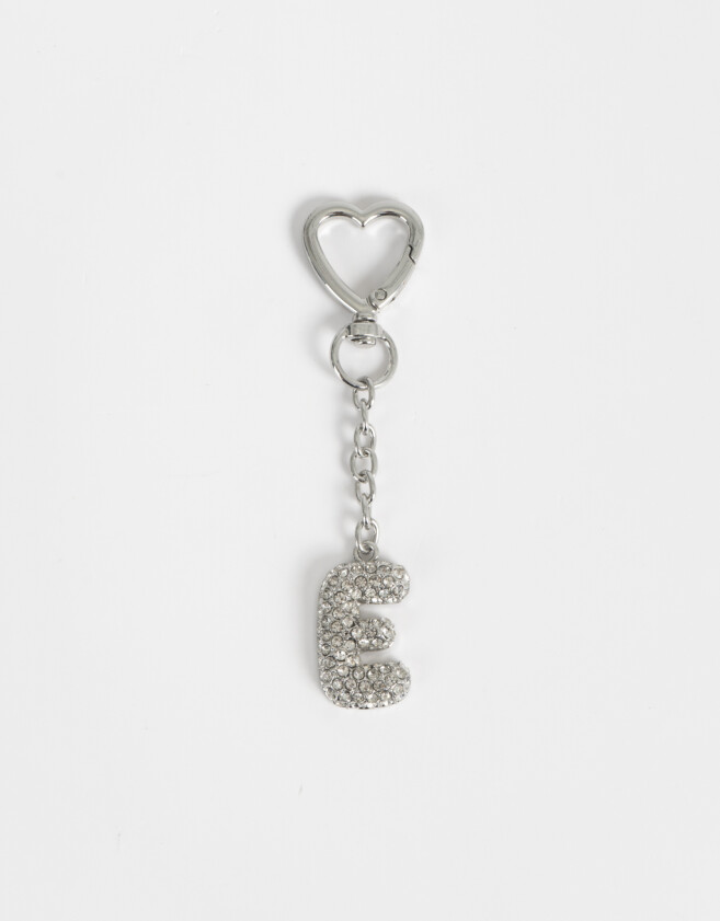 Llavero Glitter Llavero Y Charm Dije Letra "e" Strass - Plateado