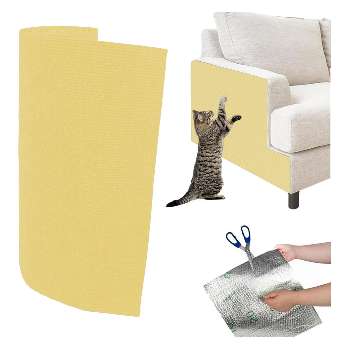 Rascador Gato Adhesivo 100x30cm Protector Muebles Sofá Pared - Beige 