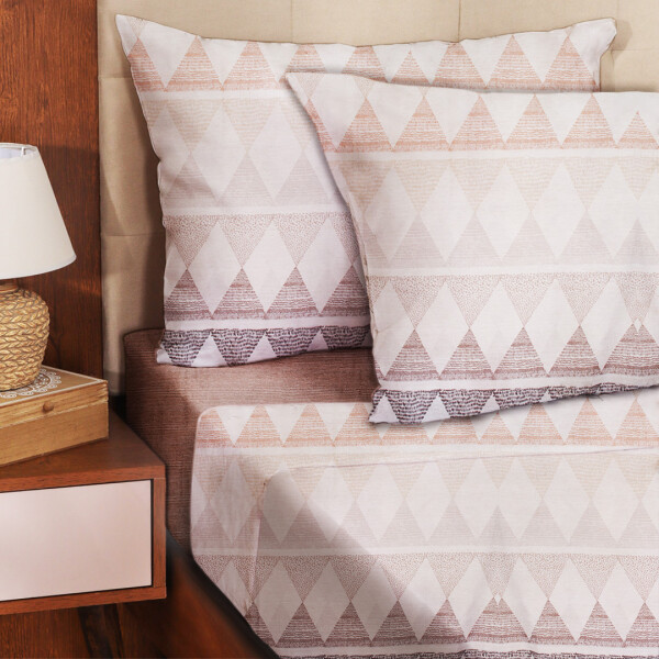 Juego de Sabanas 1 Plaza Suaves Estampado Calidad Frescas Variante Diseño Rombos Color Beige