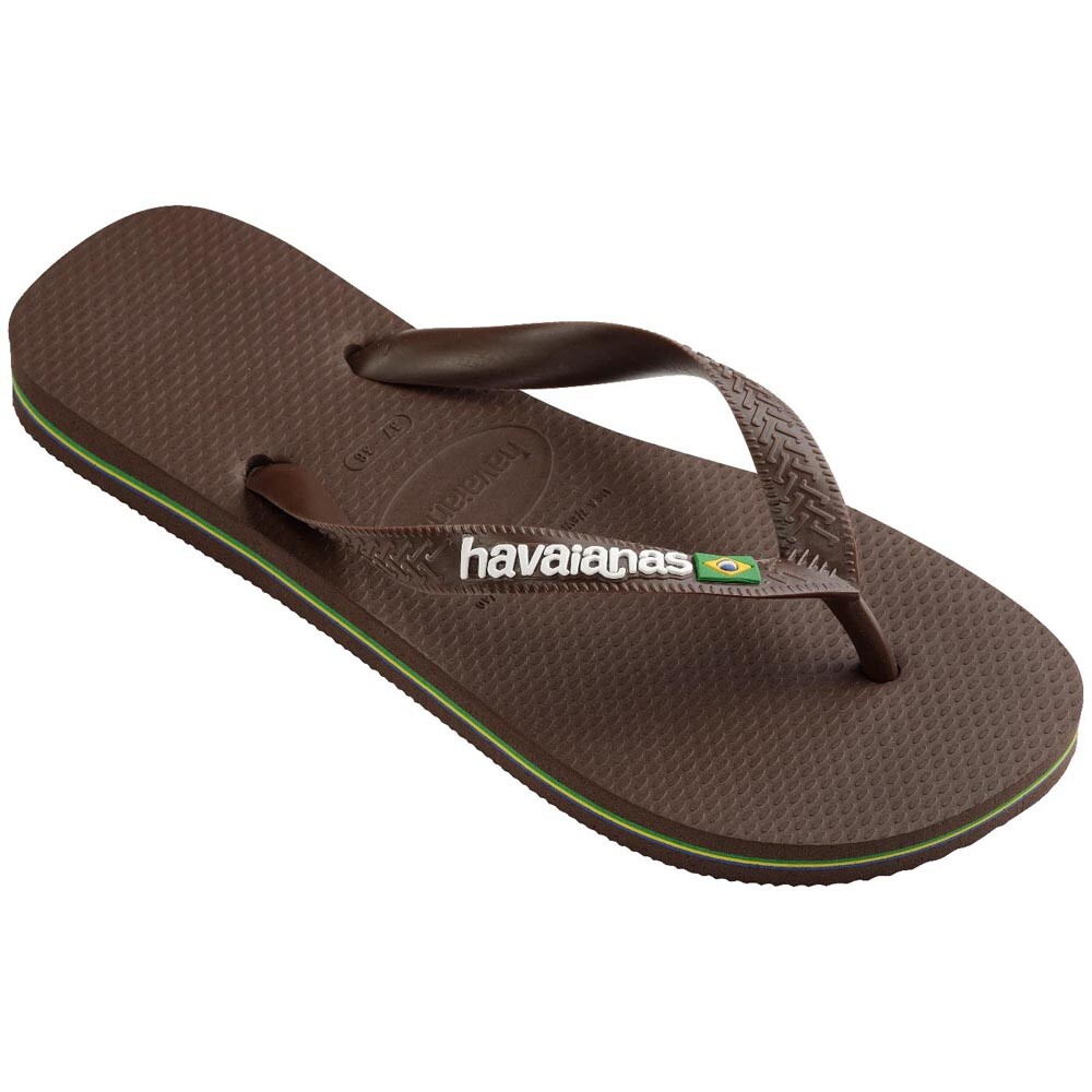 Sandalias Havaianas Brasil Logo Hombre Marrón Oscuro Blanco