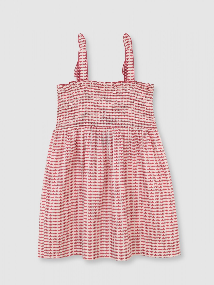 Vestido Estampado Con Smock Piedra