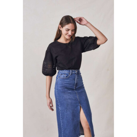 Remera Algodon Combinada Negro