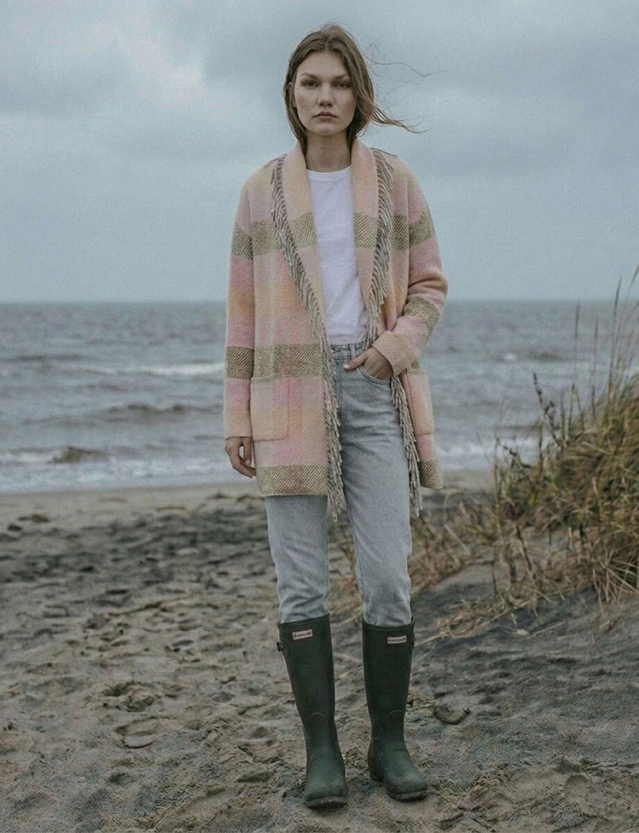 Cardigan Flecos Cuad - Multi/rosa 