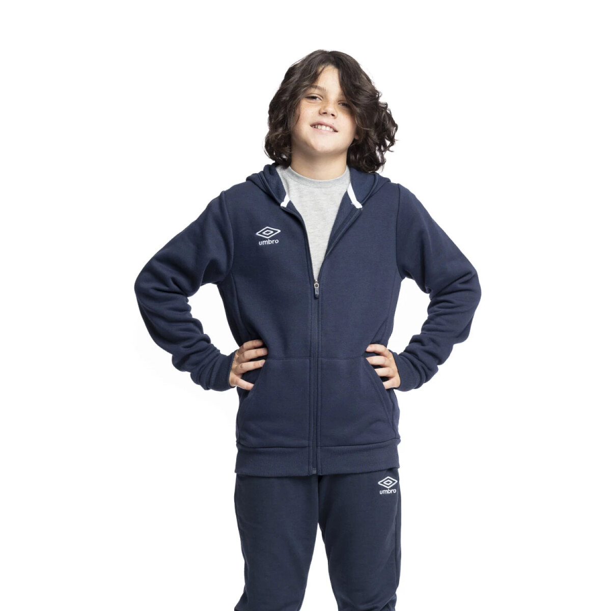 Campera Infantil Umbro C/Capucha Junior - Azul Marino - Blanco 