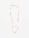 Collares Cortos Perla Collar Doble Cadena Con Esferas - Dorado