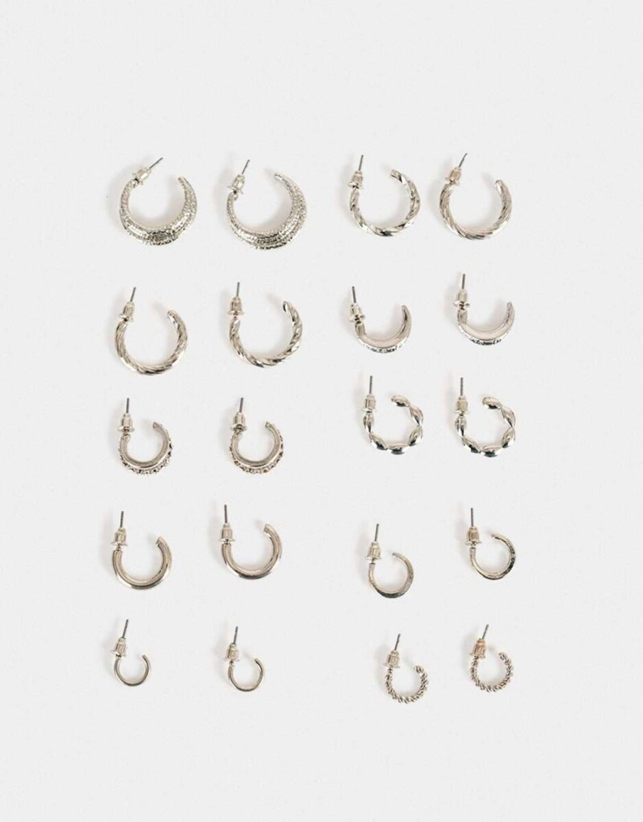 Aros Argollas Set Metal - Plateado 