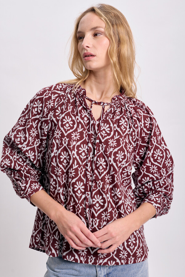 Blusa boho estampada Bordó