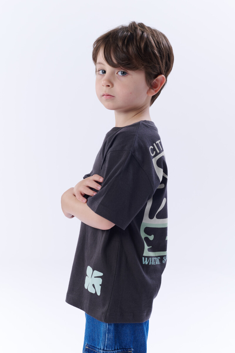 Remera Manga Corta Estampa Gris Oscuro