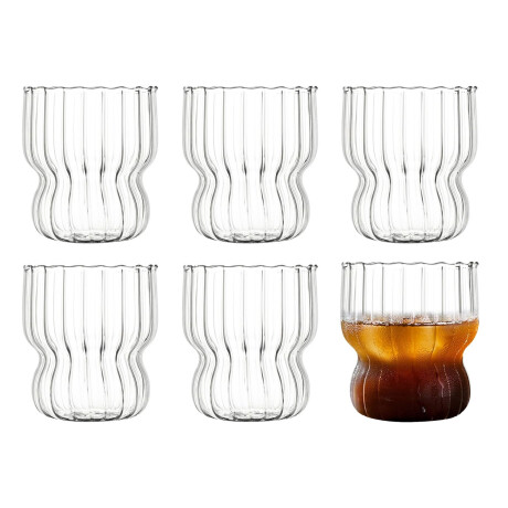 Set X6 Vaso Curvy 260Ml para Agua Refresco Bebidas en Vidrio Transparente