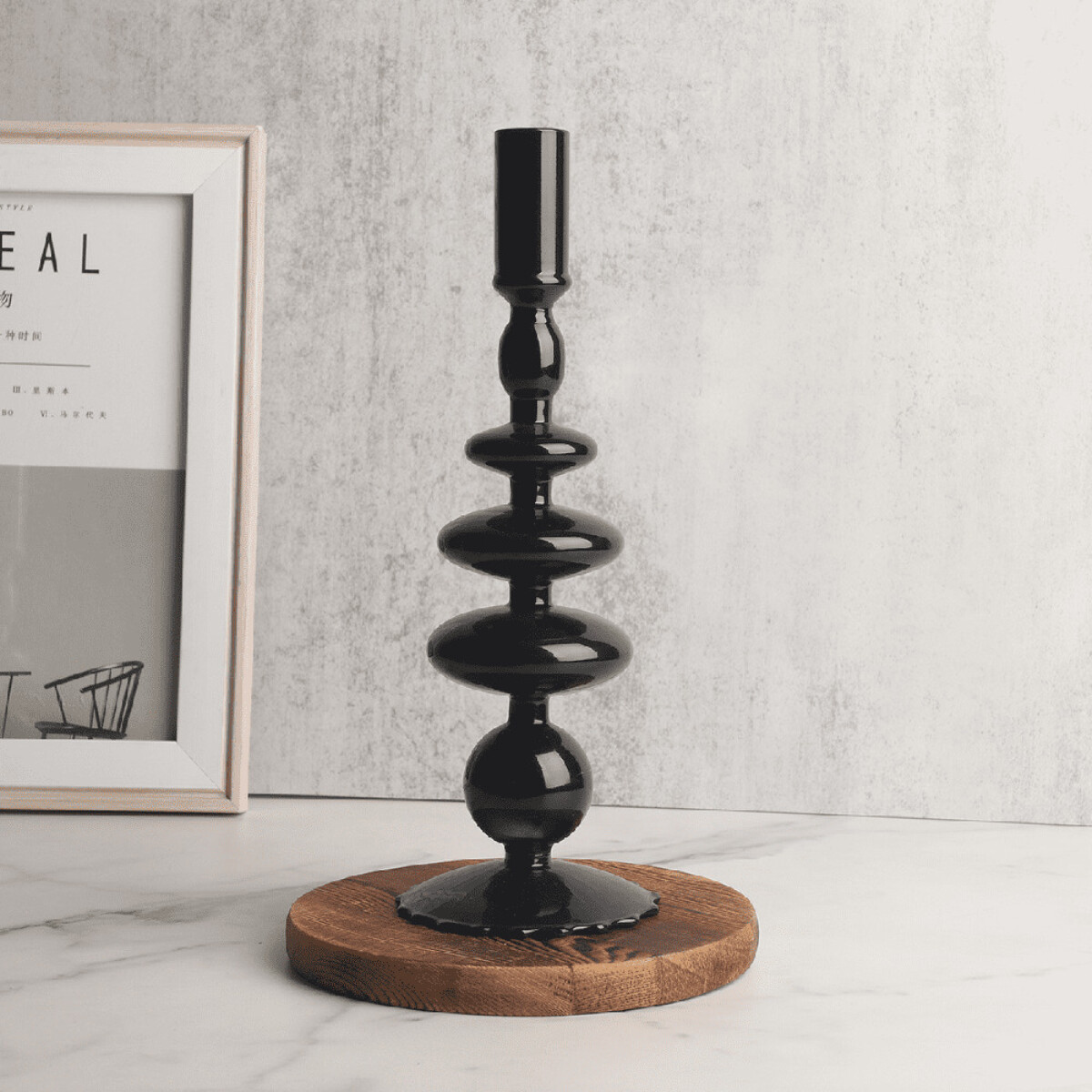 Porta velas de vidrio en colores alto - negro 