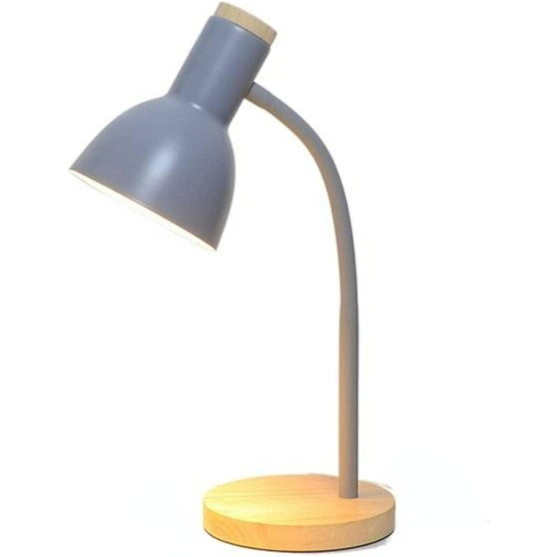 Lampara De Escritorio Portatil Nordica Con Madera Vintage Gris