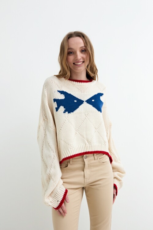 Sweater tejido jacquard peces CRUDO