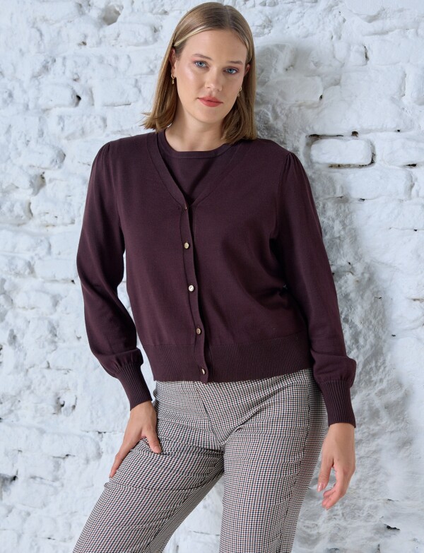 Cardigan Basico Boton Metal MARRON