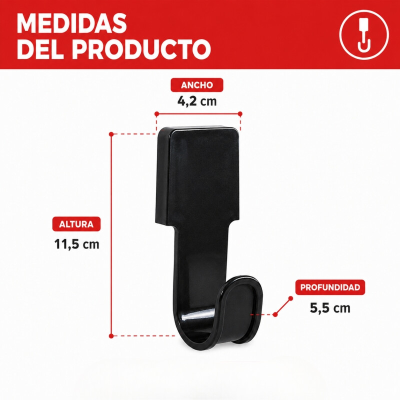 Gancho multiuso con adhesivo NEGRO