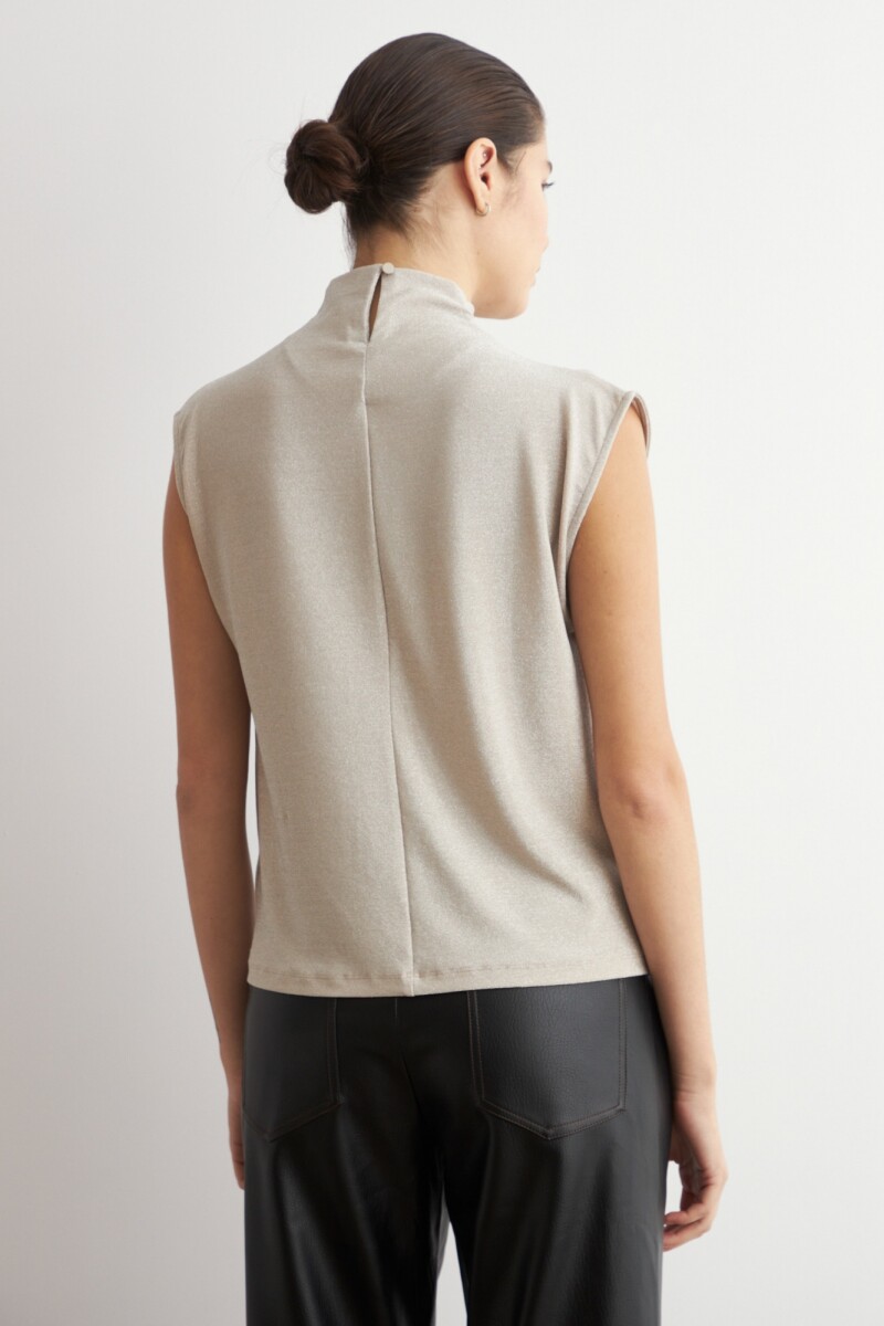 Blusa lurex con tablas beige