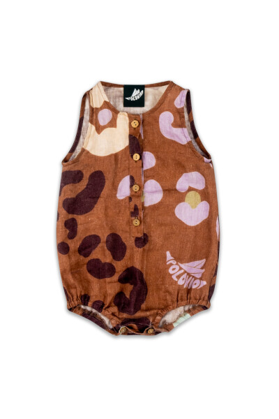 BABY LINEN TANK ONESIE Spotted Caramel