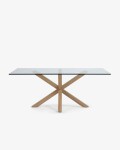 Mesa Argo 200 x 100 cm cristal patas de acero efecto madera Mesa Argo 200 x 100 cm cristal patas de acero efecto madera