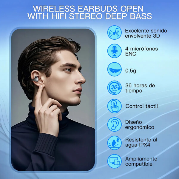 Auricular Kieslect Open Clip Buds Bluetooht Batería AURICULAR KIESLECT OPEN CLIP NEGRO DF