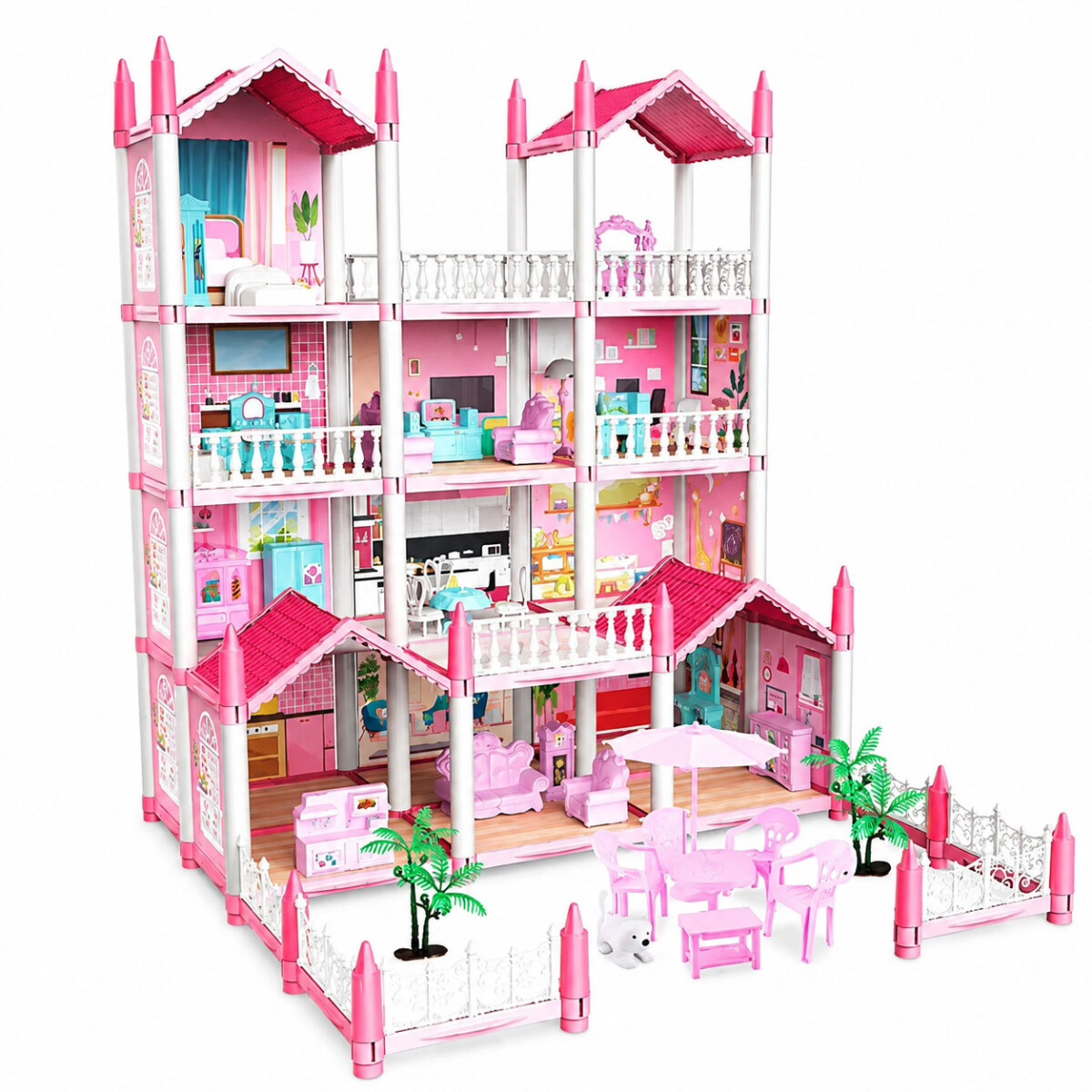 Casa De Muñecas 3 Pisos Varios Espacios Muebles Y Accesorios - Rosa 