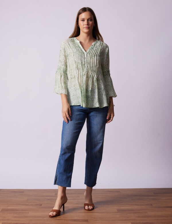 Blusa Gasa Flores VERDE