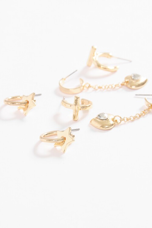 Set de caravanas largas dije cora dorado