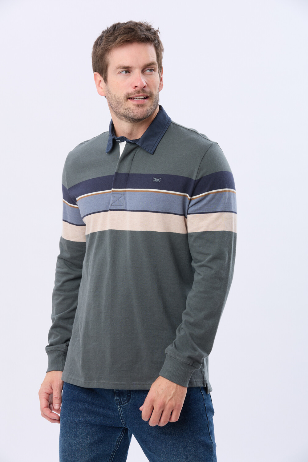 REMERA POLO RAYADA EN ALGODÓN Verde