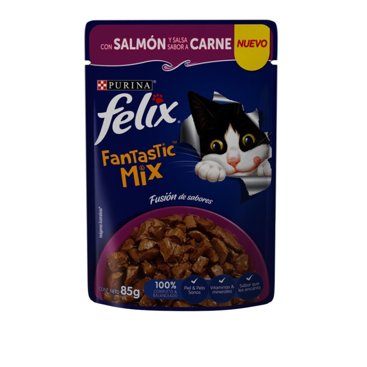 Felix Gato Adulto Fantastic Pouch Mix Salmon Carne 85 Gr 