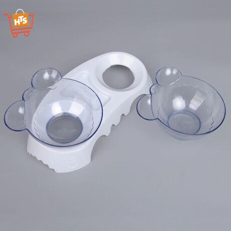 Plato Doble Transparente Comida Bebida con Base para Gatos Blanco