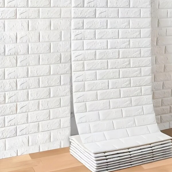 Revestimiento Pared Adhesivo 3d Piedra Ladrillo 20 Mts x 0,70 Mts Variante Color Blanco