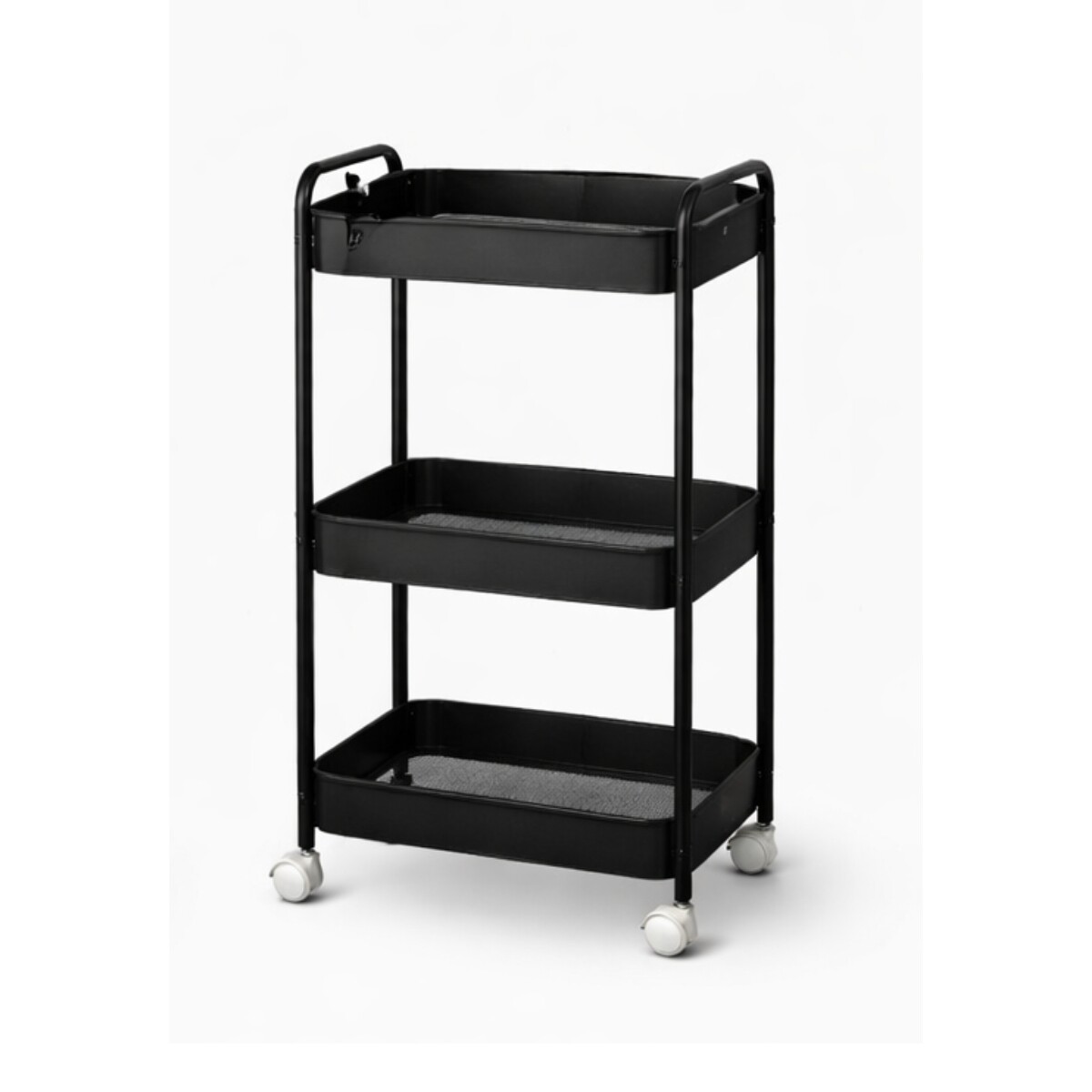 Carro Organizador metálico 3 Estantes y Ruedas - Negro 