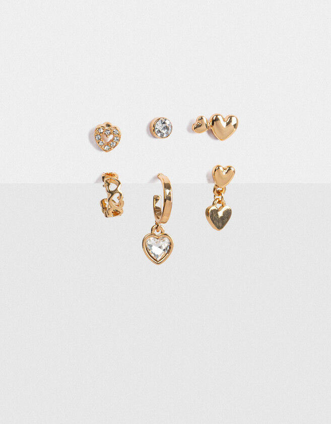 Aros Sets Bañada en Oro Set De Mix Aros Corazones - Dorado