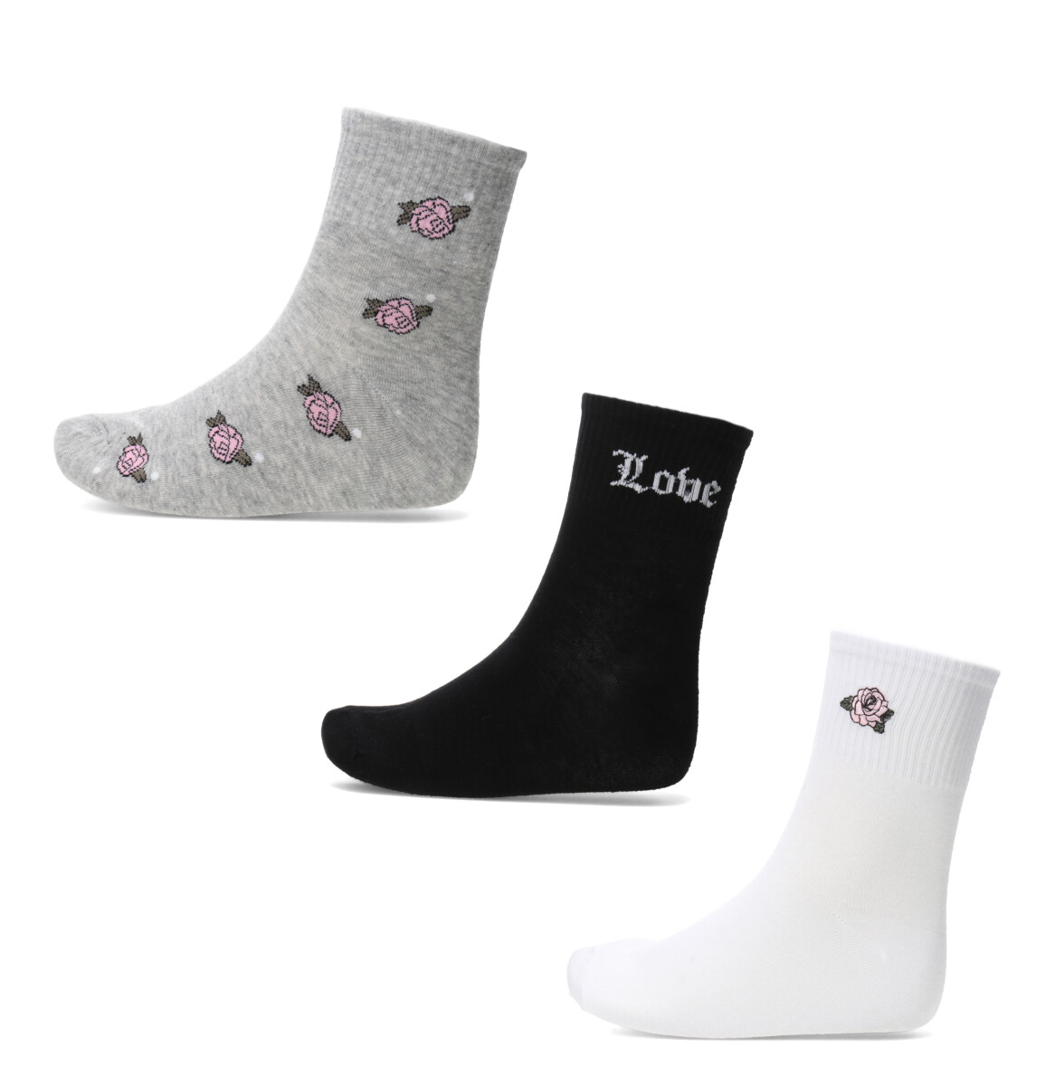 Medias de Mujer Miss Carol quarter pack x3 white - Blanco - Negro 