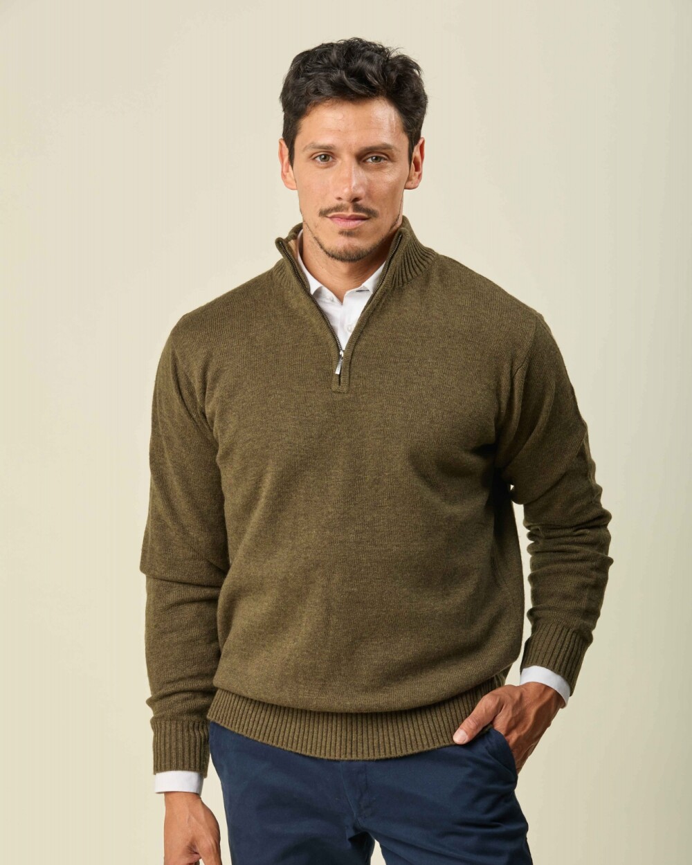 Buzo Lambswool Medio Cierre Verde