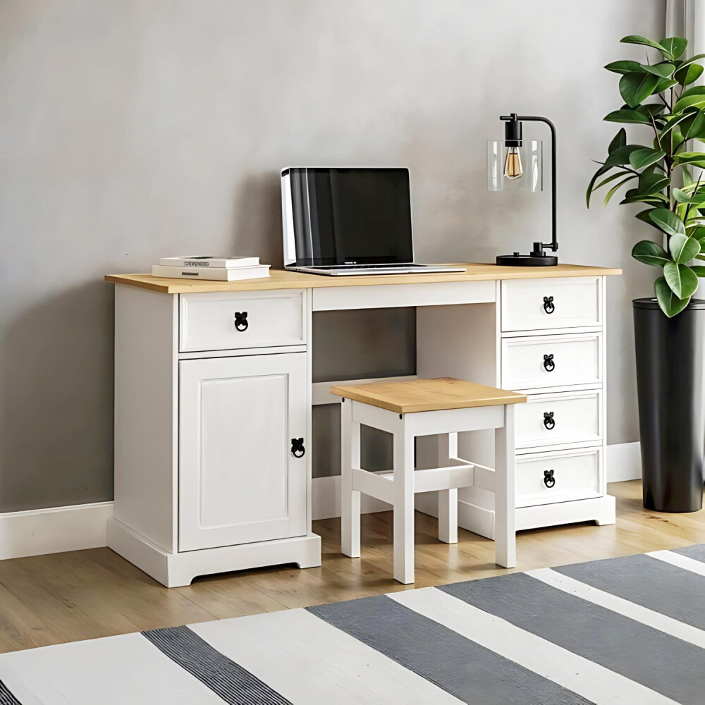 Escritorio - 5 Cajones + 1 Puerta + BANCO - Blanco Escritorio - 5 Cajones + 1 Puerta + BANCO - Blanco