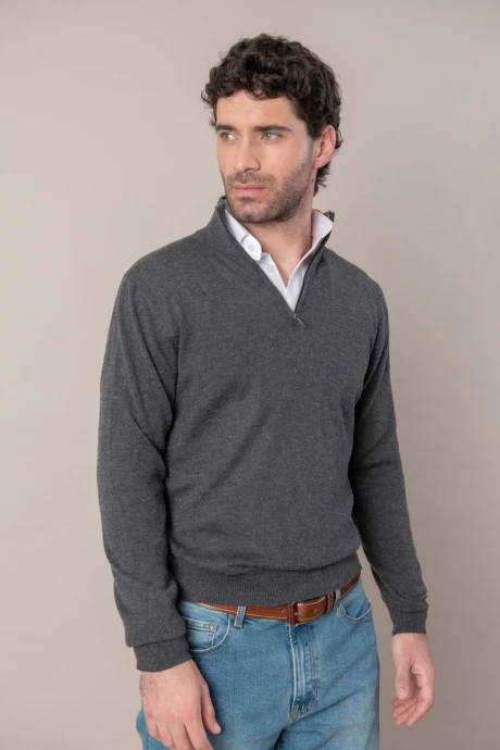 Sweater Half Zip merino Gris Pizarra