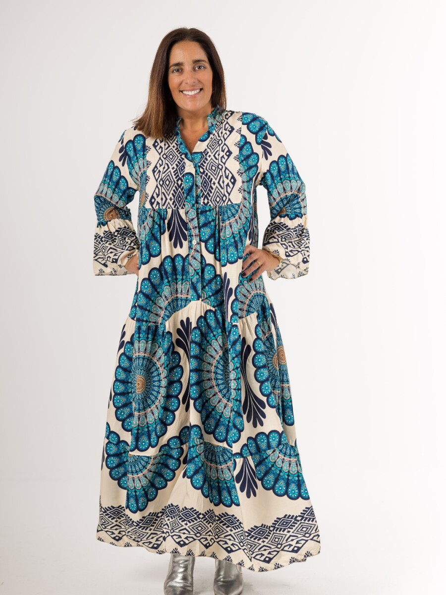 Vestido largo 100% viscosa Made in a Italy Celeste