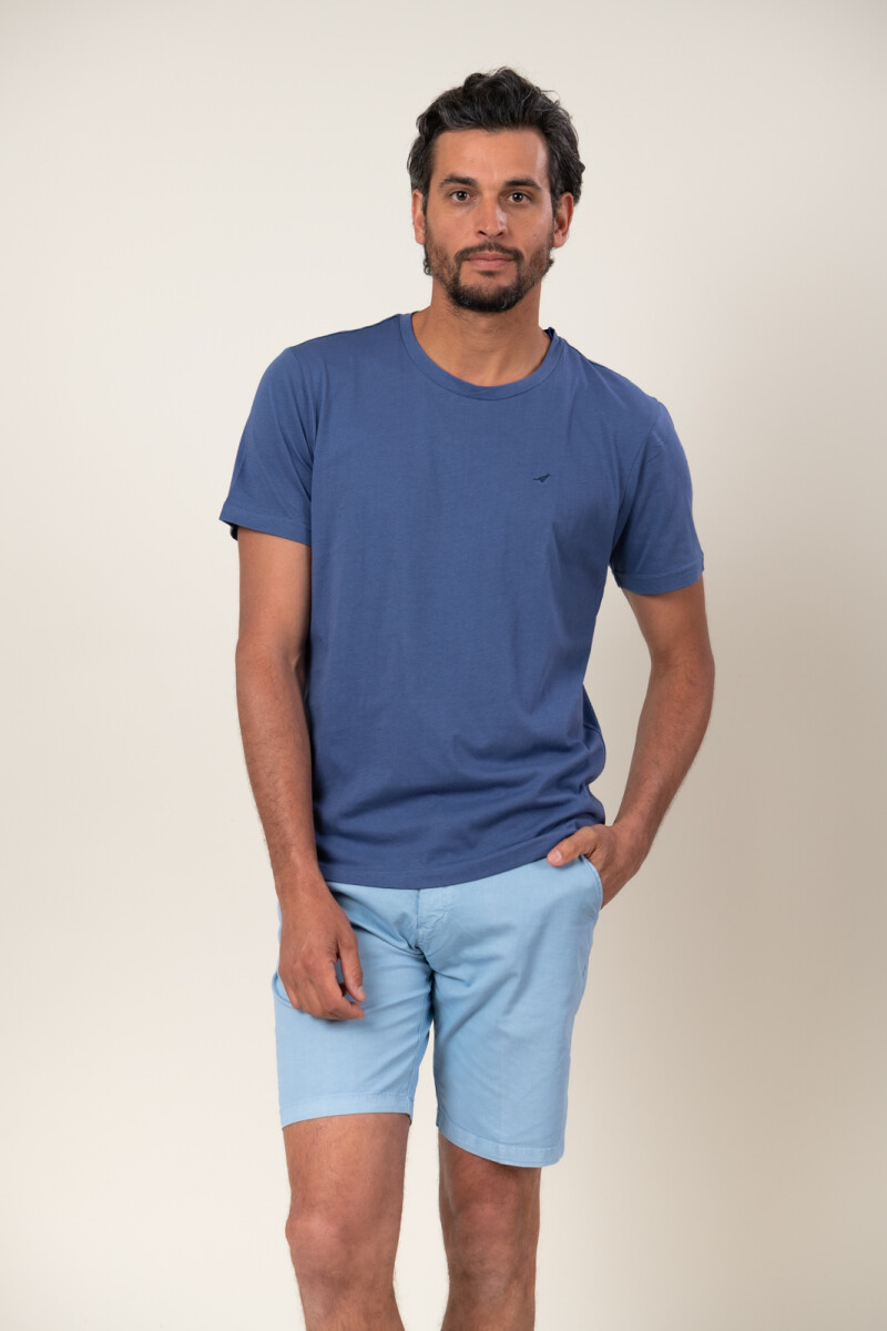 T-Shirt sin bolsillo y con logo - Azul piedra 