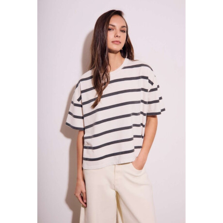 Remera Algodon Lavado Rayas Negro