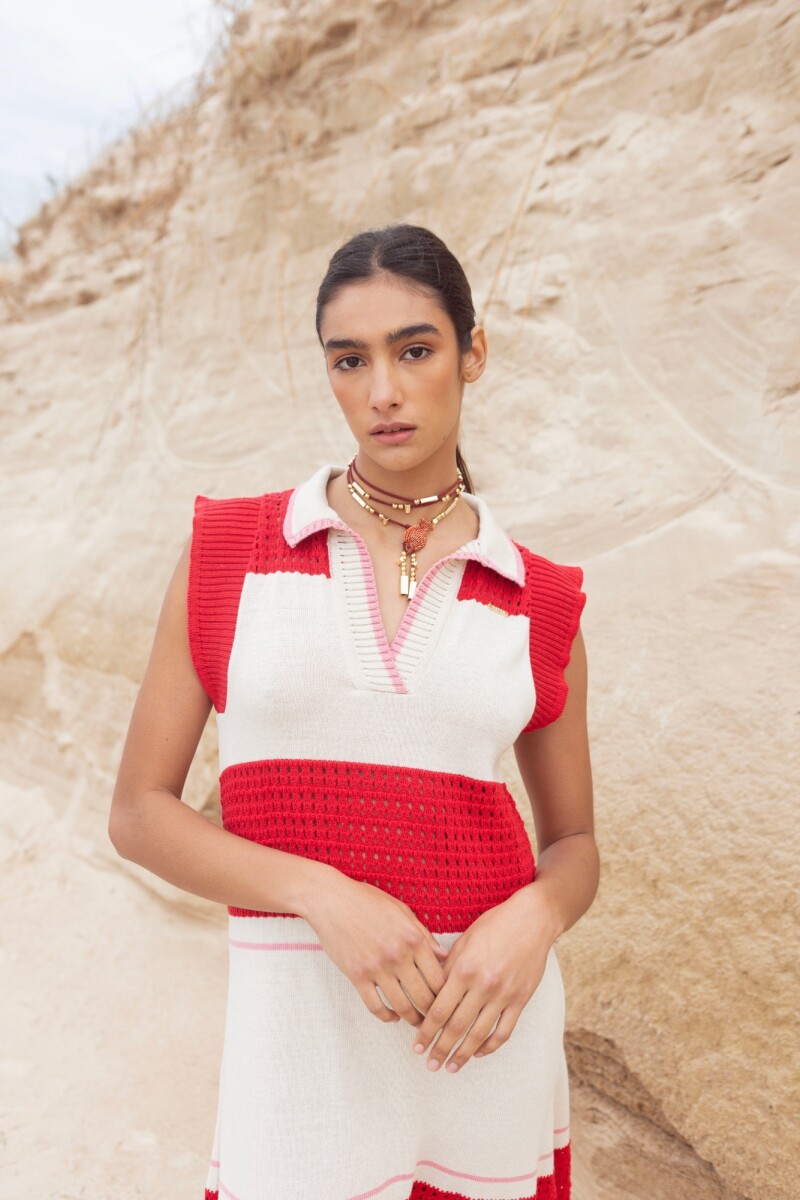 VESTIDO STRIPE Crudo Y Rojo
