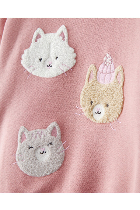 Set dos piezas de algodón, pantalón y buzo, rosados, estampa gatitos Sin color