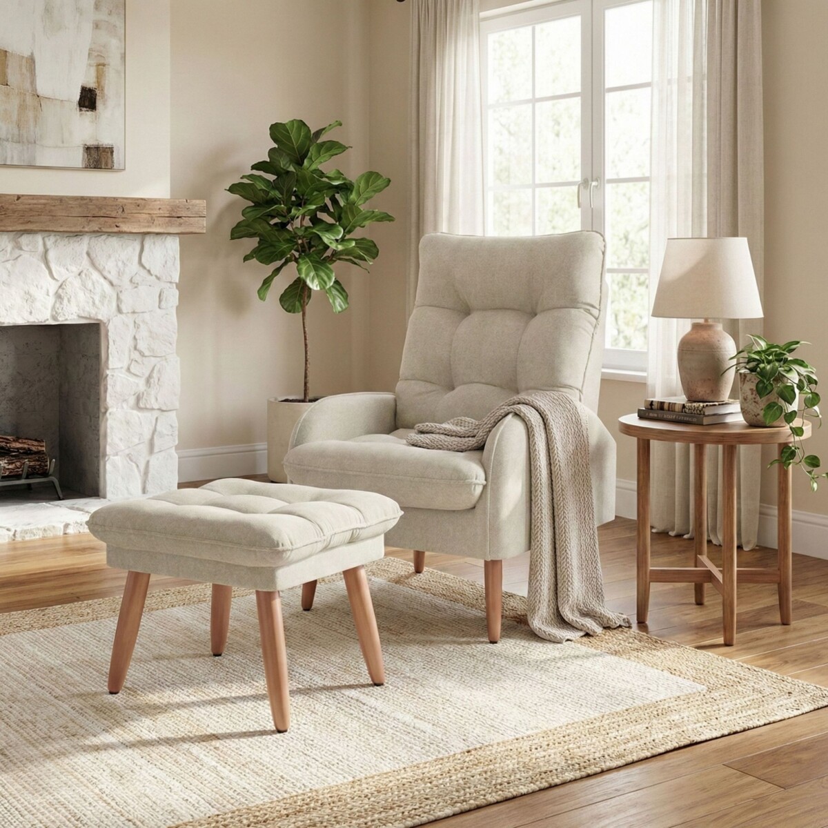 Butaca 1 Cuerpo Living + Puf - Nantes - Beige 