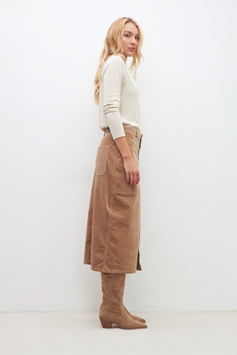 Falda de pana con botones beige